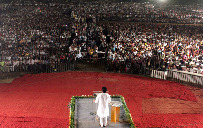 MNS President Raj Thackeray addresses a rally in Thane.