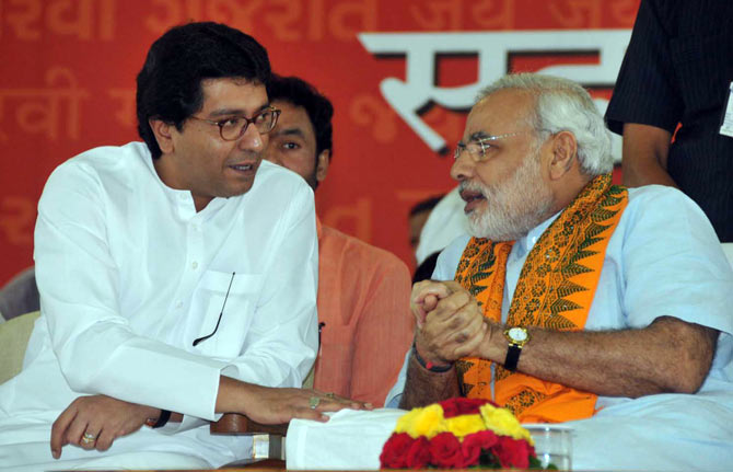 MNS President Raj Thackeray with Narendra Modi.