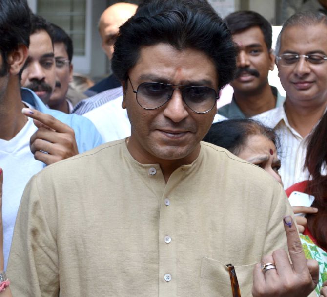 Maharashtra Navnirman Sena chief Raj Thackeray flaunts his inked finger