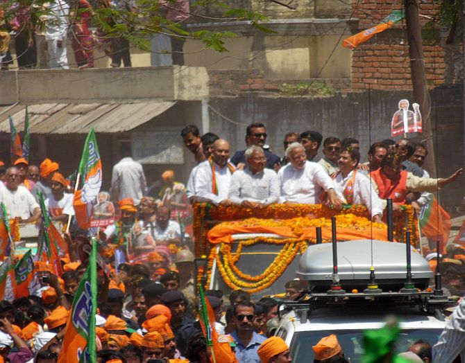 Narendra Modi held a road show before filing his nomination papers from Varanasi Lok Sabha seat