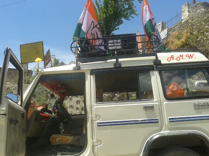 A vehicle belonging to the local Congress unit is all set for campaigning 