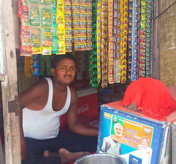 Badal Kumar Soni at his paan shop in Ayodhya. 