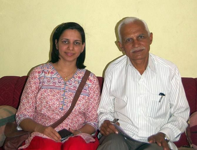 Dr Kanubhai Valabhai Kalsaria, AAP candidate from Bhavnagar Lok Sabha constituency, with his daughter Dhruti