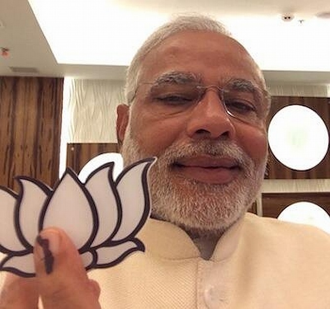 BJP's PM nominee Narendra Modi posts his selfie on his Twitter page