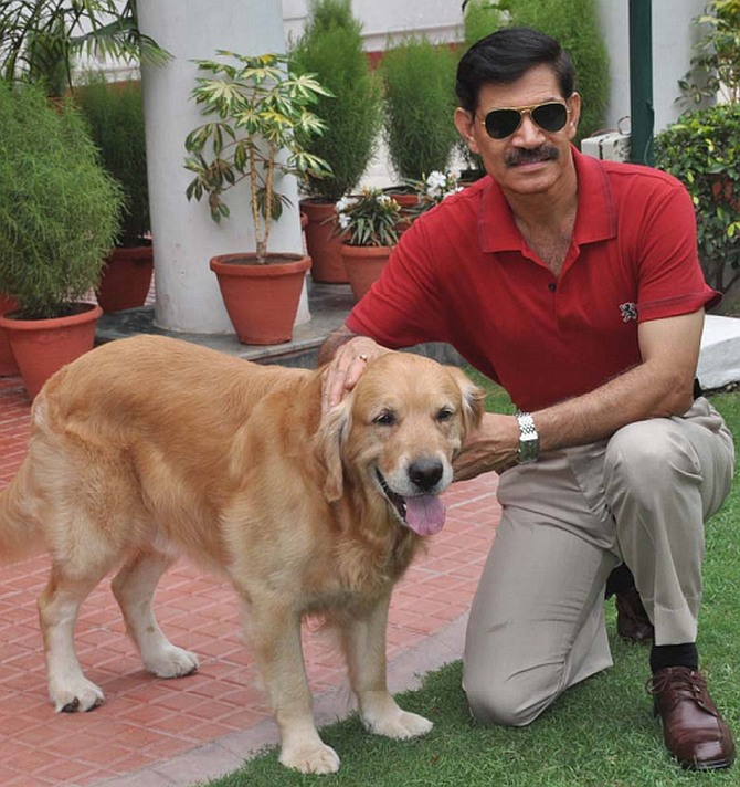 General Dalbir Singh with his four-year old Golden Retriever named Juno
