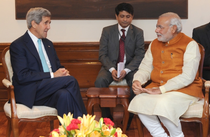 US Secretary of State John Kerry calling on Prime Minister Shri Narendra Modi, in New Delhi.