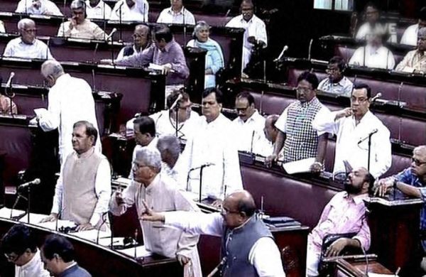 Lawmakers in Rajya Sabha arguing over the UPSC issue.