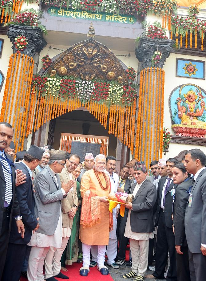 Prime Minister Narendra Modi at the Pashupatinath Temple, in Kathmandu, Nepal