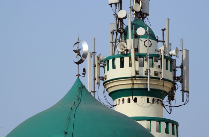 A mosque with loudspeakers