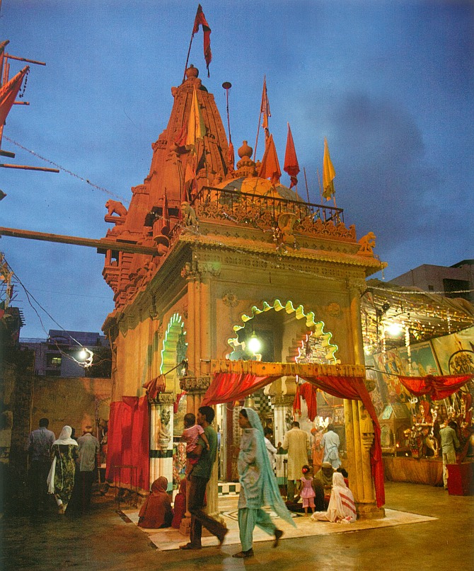 The Hanuman temple by nightfall.