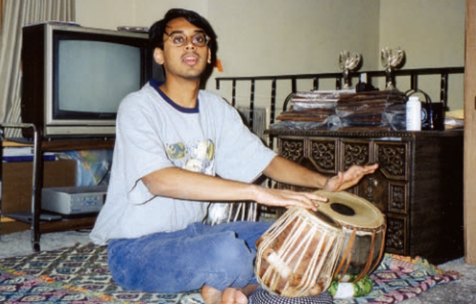 Bhargava plays the tabla in his younger days  