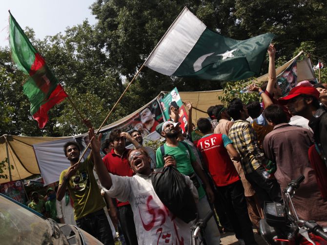 A supporter of the PTI during the Freedom March