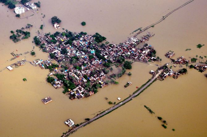An aerial view of flood affected of Nalanda district of Bihar.