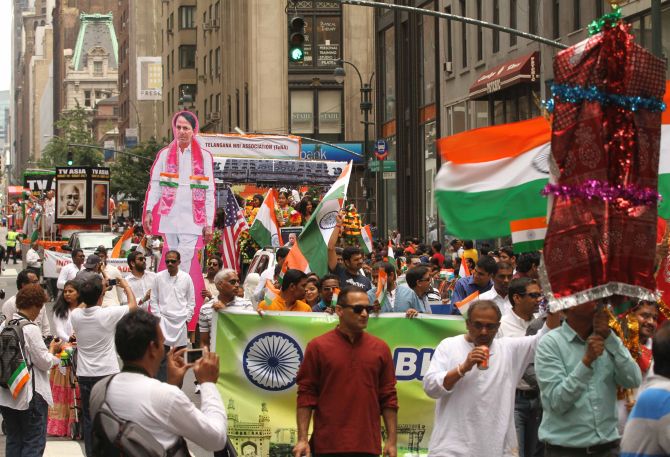 Posters and cut outs of various senior leaders and chief ministers of Indian states also figured prominently during the parade. 