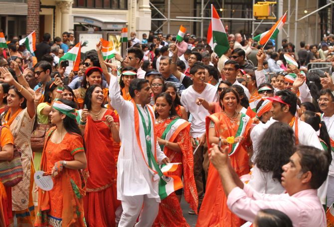 Orange, white and green took over the streets of New York as most people dressed in the colours of the Tricolour during the parade. 