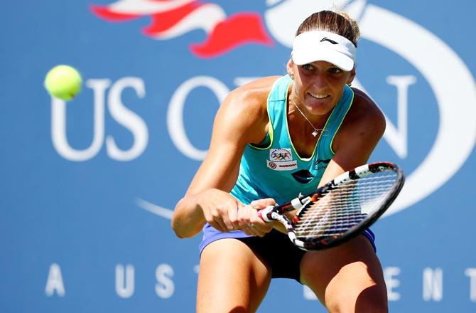 Karolina Pliskova of the Czech Republic returns a shot to Ana Ivanovic of Serbia during their US Open women's singles second round match on Thurday