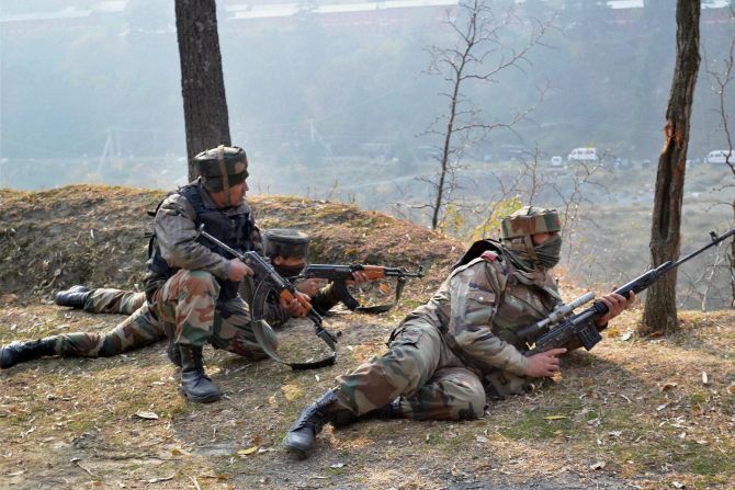 Soldiers engage in gun battle with terrorists in Uri, December 5, 2014. Photograph: PTI photo