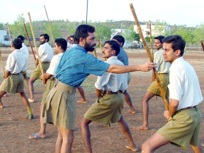 RSS activists at a training camp in Bhopal.