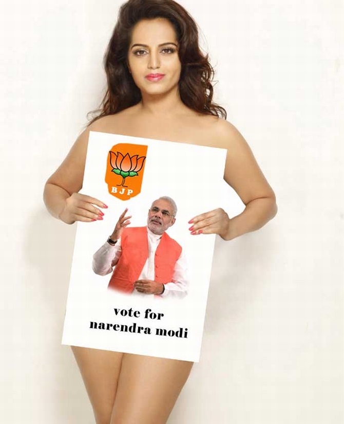 Meghna poses with a placard showing her support for Modi