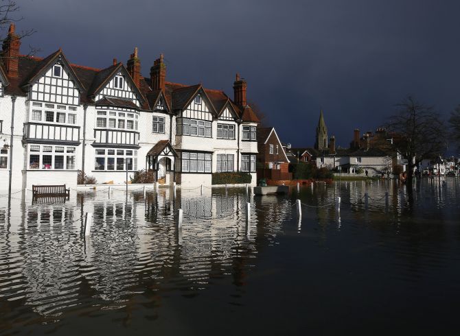 The river Thames floods the village of Datchet, southern England, Monday.