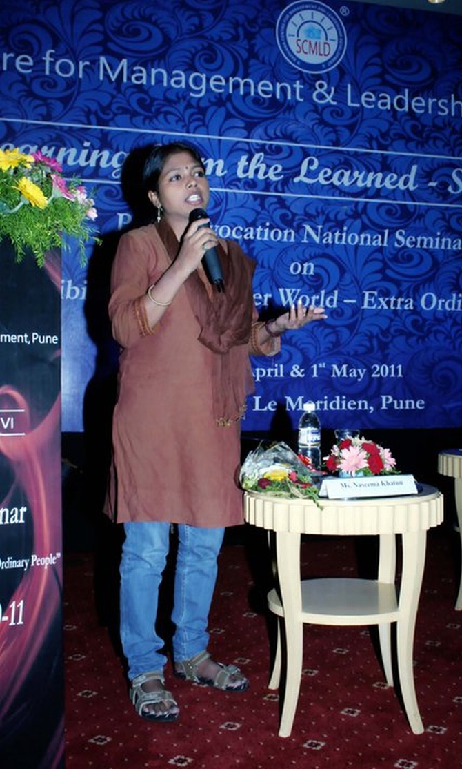 Naseema speaks at an event in Pune