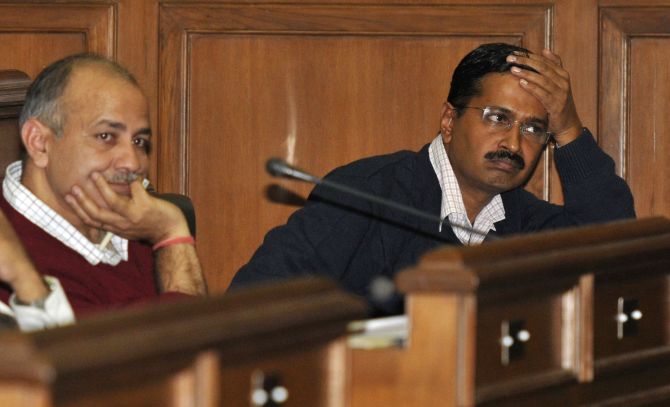 Kejriwal and Manish Sisodia attend a session at the Delhi assembly on Friday