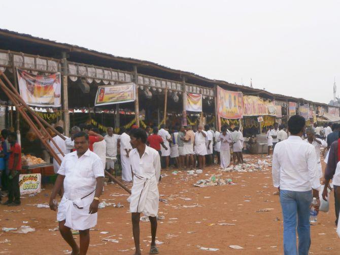 The crowded food stalls at the conference venue