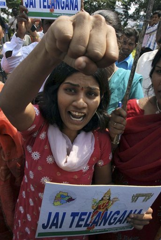 A pro-Telangana supporter participates in a protest in Hyderabad