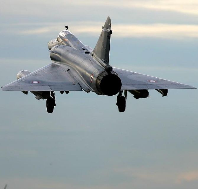 A Mirage 2000 aircraft takes off.
