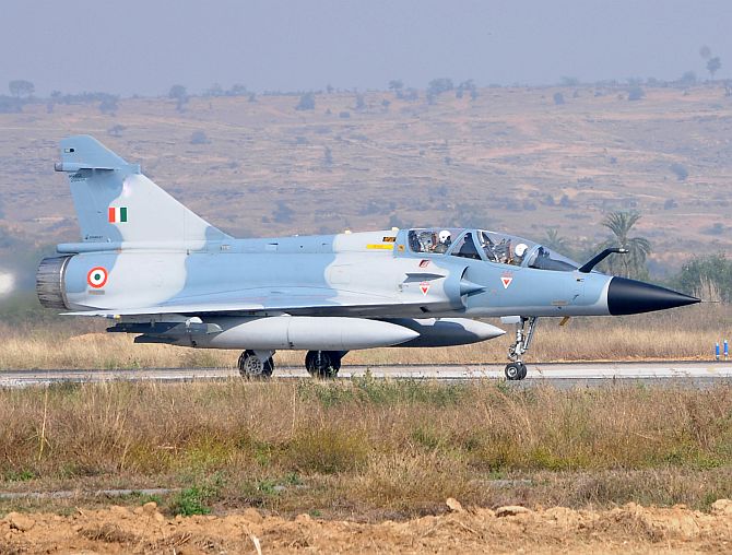 A twin-seater Mirage-2000 at the Air Force Station in Gwalior.