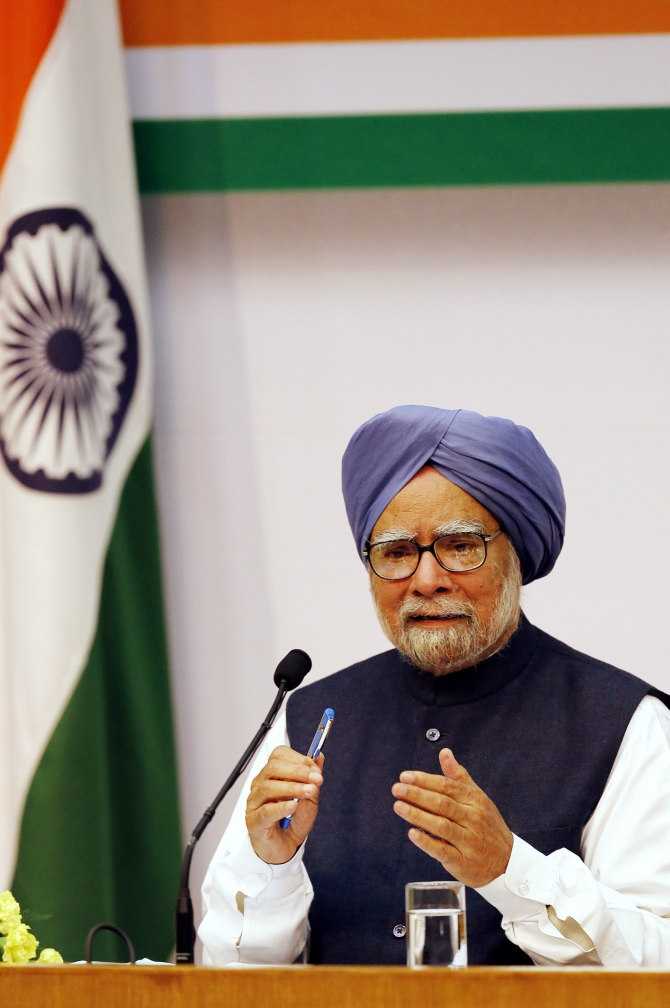 PM Manmohan Singh speaks during a news conference in New Delhi