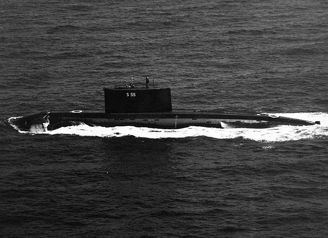 The INS Sindhughosh which ran aground at the naval harbour in Mumbai in January this year