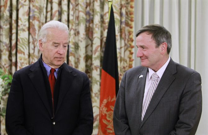US Vice-President Joe Biden, left, with then US ambassador to Afghanistan General Karl Eikenberry at the US embassy in Kabul.