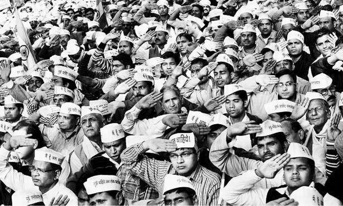 AAP supporters at a meet in New Delhi