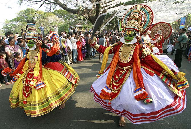 Kathakali dancers perform at the Cochin carnival ushering the New Year.