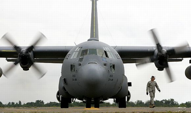 An American C-130 transport plane, which has been bought by India