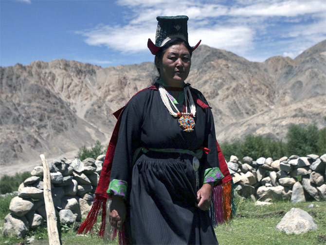 A Ladakhi lady outside her home at Stakmo village on the outskirts of Leh.