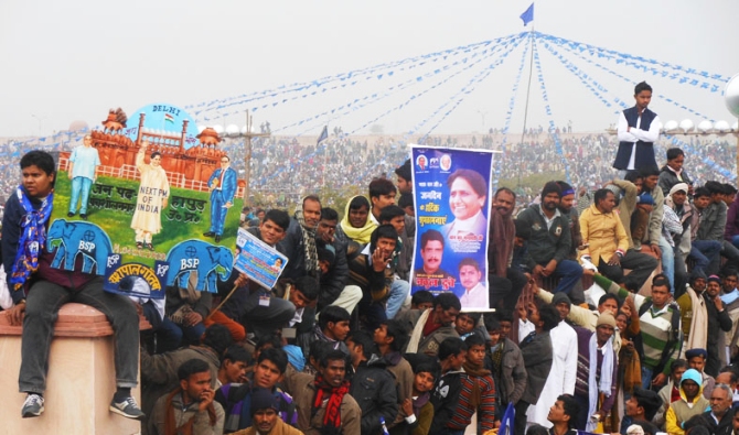 Supporters at the rally at the Ramabai Ambedkar maidan in Lucknow