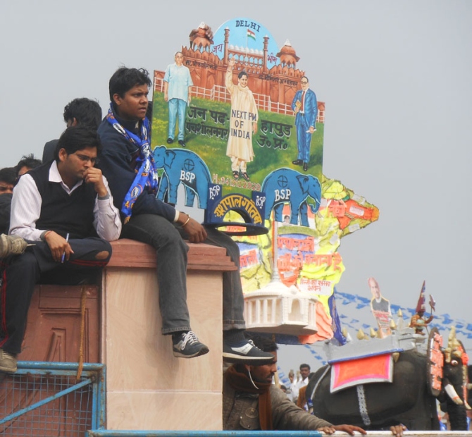 Supporters clamour at the Ramabai Ambedkar maidan in Lucknow