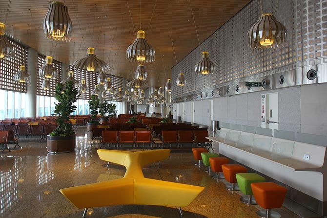 Chandeliers resembling the lotus, and ample seating area with charging points is a feature of the new terminal. Did we mention free wifi too?