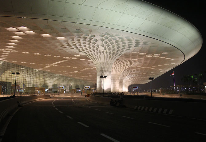 A night view of the terminal's approach.