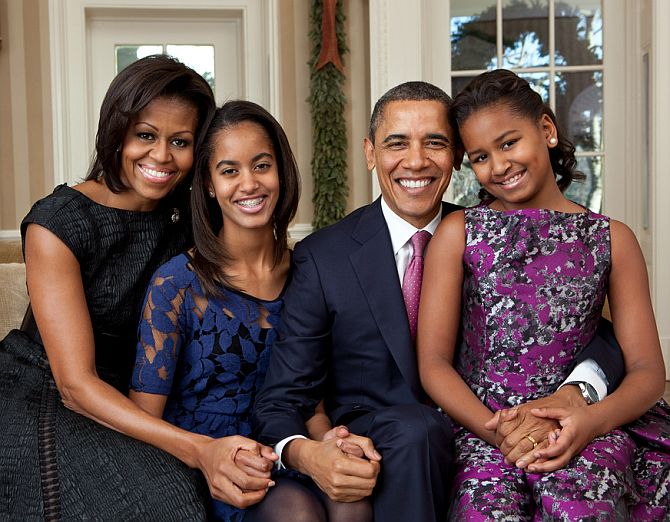 Barack Obama with his family - wife Malia and Natasha