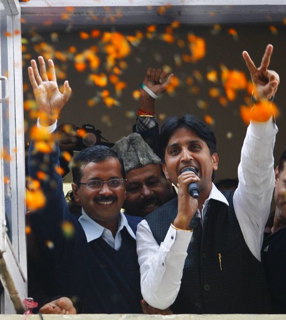 Delhi CM Arvind Kejriwal and AAP leader Kumar Vishwas