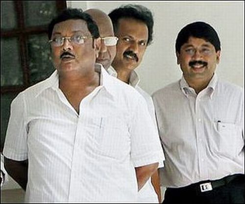 MK Azhagiri (front) with brother MK Stalin (2nd from right) and Dayanidhi Maran