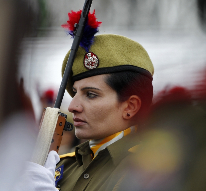 A policewoman attends the Republic Day parade 