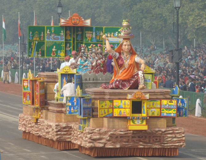 The tableau of Rajasthan arrives at the parade