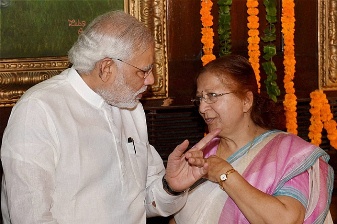 Prime Minister Narendra Modi with Lok Sabha Speaker Sumitra Mahajan
