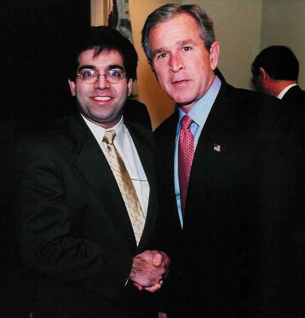 US lawyer Asim Ghafoor, one of the targets of NSA snooping, with then US President George W Bush.
