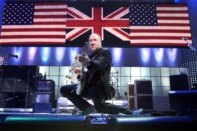 British rock musician Pete Townshend of The Who performs at The Concert for New York City at Madison Square Garden in New York City, New York, October 20, 2001. The show was to benefit victims of the World Trade Center attack.