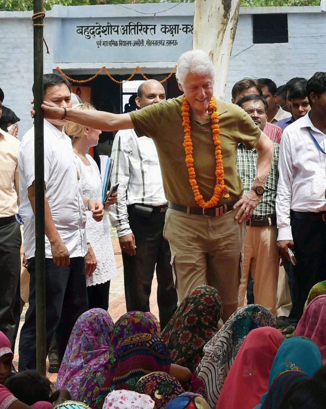 Former US President Bill Clinton at a programme organised by Clinton Health Access intiative in Jabrauli village near Mohanlalganj in Lucknow